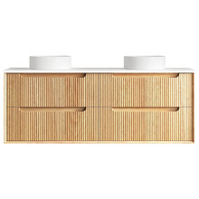 Byron Fluted 1500mm Woodland Oak Wall Hung Double Vanity with Countertop
